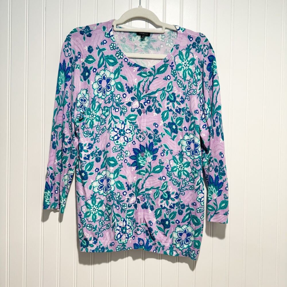 Talbots Purple Floral Cardigan Cotton Blend Size Large
